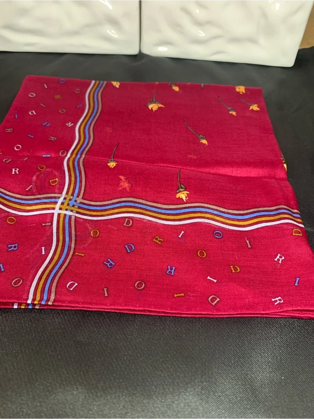 Christian Dior Floral Silk Scarf - Red with Multicolor Accents